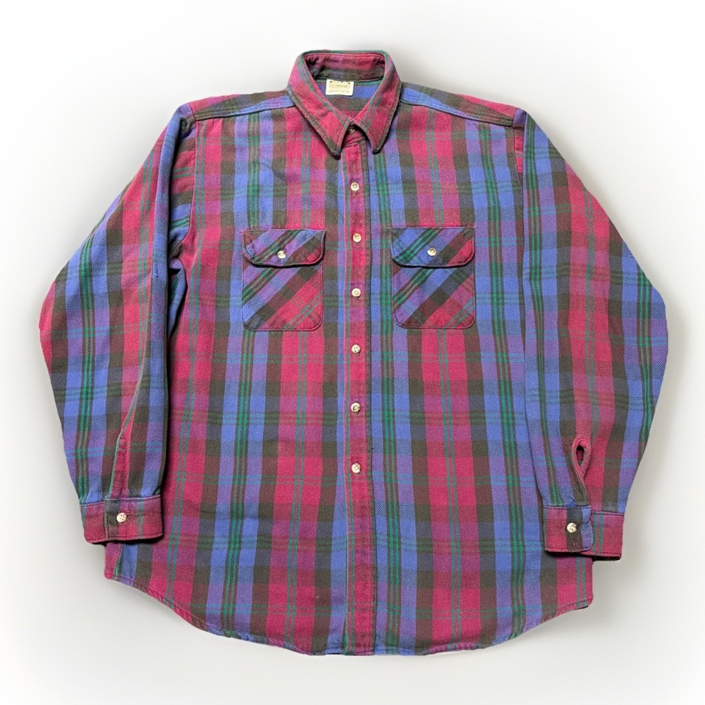 VTG Five Brother‎ Flannel Shirt Mens XLT Tallman Purple Blue Green Button Cotton